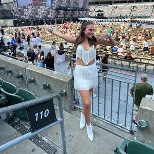 12th Tribe Viva Forever White Fringe Top & Mini Skirt